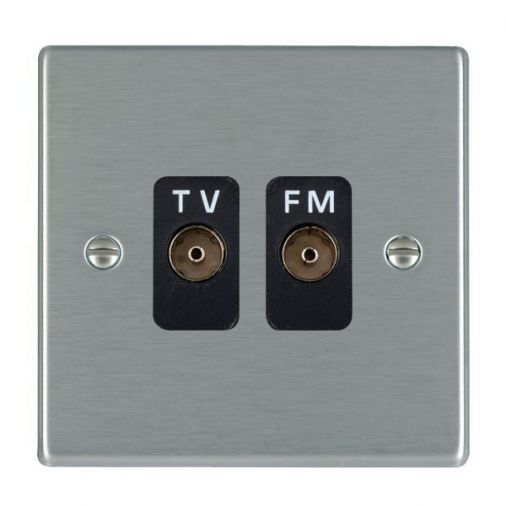 74TVFMB - Hamilton Satin Stainless Isolated TV/FM Diplexer 1 In/2 Out, Black Inserts, Slim Plate, 25mm Depth