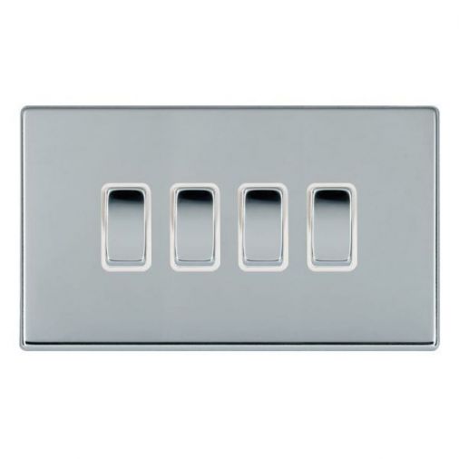 Hamilton 77CR24BC-W 10AX 2W Slim Double Rocker Switch, Bright Chrome Inserts, White Surrounds, 25mm Depth