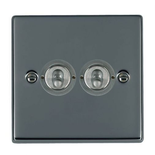 Hamilton 78T22 2 Gang 20AX 2 Way Toggle Switch, Black Nickel Finish, Slim Plate, 35mm Depth