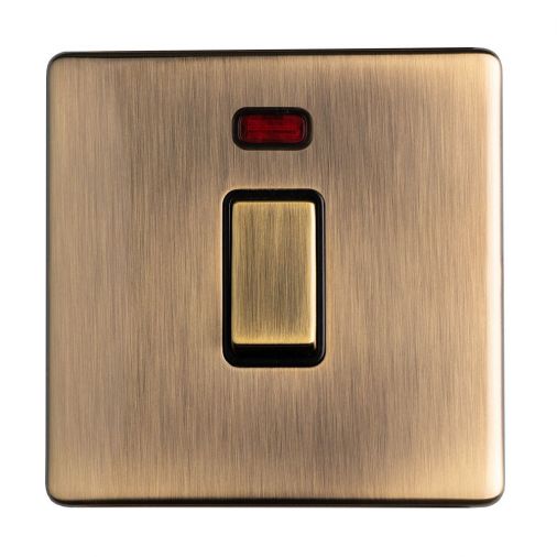 Antique Brass 20A Switch, Black Inserts with Neon and Matching Switch | 1 Way | Concealed 3mm range by Eurolite - AB20ADPSWNB