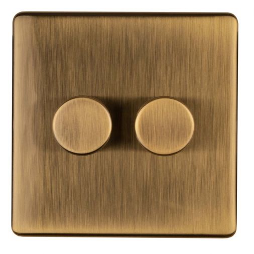 Antique Brass Double Incandescent Dimmer Switch with Matching Knob | 2 Way, 400W | Concealed 3mm range by Eurolite - AB2D400
