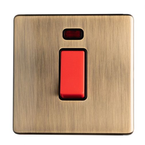 Antique Brass 45A Switch, Black Inserts with Neon | 1 Way | Concealed 3mm range by Eurolite - AB45ASWNSB