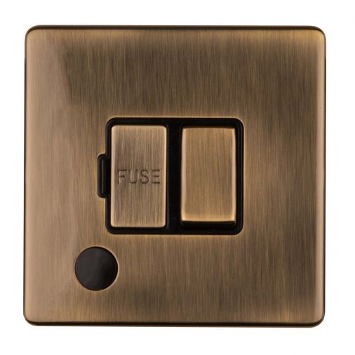 Eurolite 13Amp Switched Fused Spur Flex Outlet Flat Concealed Antique Plate Matching Rocker - ABSWFFOB