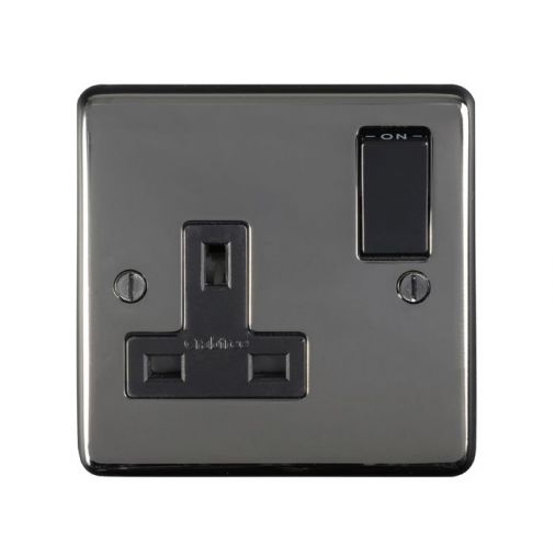 Black Nickel Single Socket, Black Inserts | 13A | Stainless Steel range by Eurolite - BN1SOB