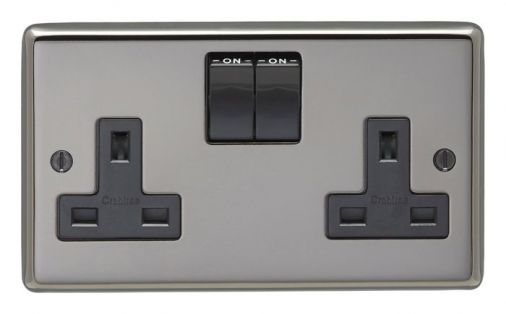 Black Nickel Double Socket, Black Inserts | 13A | Stainless Steel range by Eurolite - BN2SOB