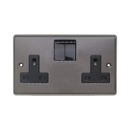 Black Nickel Double Socket, Black Inserts and Matching Rockers | 13A | Stainless Steel range by Eurolite - BN2SOBNB
