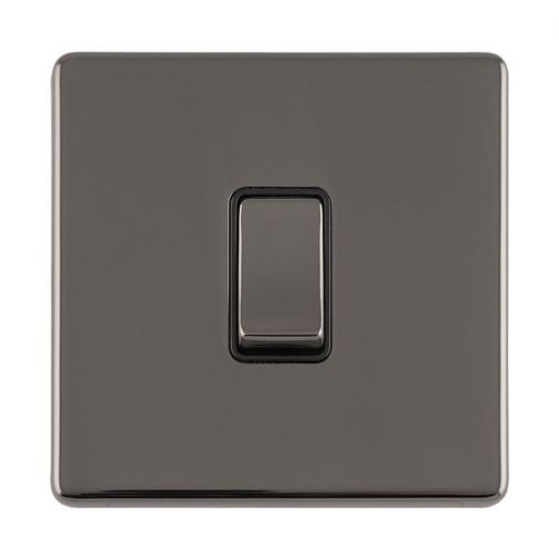 Black Nickel Light Switch with Matching Switch, Black Inserts | 2 Way, 10A | Concealed 3mm range by Eurolite - ECBN1SWB