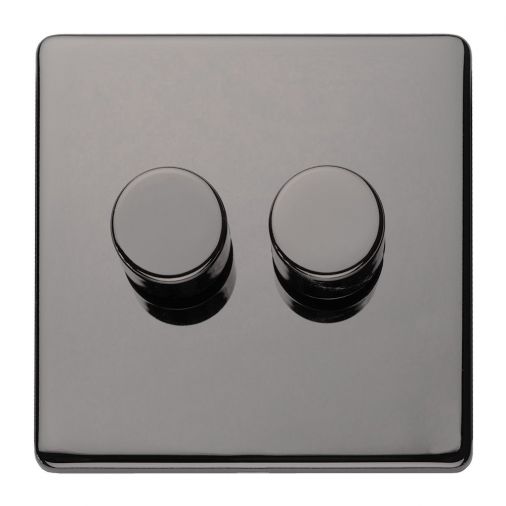 Black Nickel LED/Incandescent Double Dimmer Switch with Matching Knob | 2 Way, 400W | Concealed 3mm range by Eurolite - ECBN2DLED