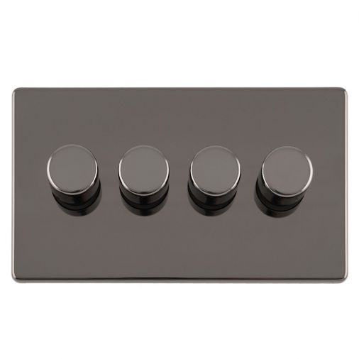 Black Nickel LED/Incandescent 4 Gang Dimmer Switch with Matching Knob | 2 Way, 400W | Concealed 3mm range by Eurolite - ECBN4DLED