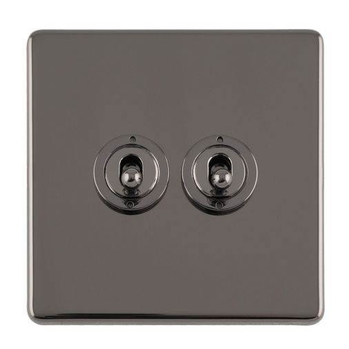 Black Nickel Double Toggle Switch, Black Inserts and Matching Switches | 2 Way, 10A | Concealed 3mm range by Eurolite - ECBNT2SW