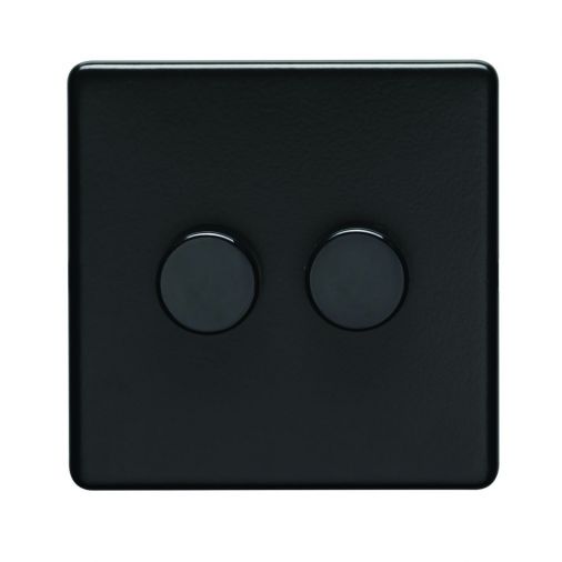 Matt Black LED/Incandescent Double Dimmer Switch with Matching Knob | 2 Way, 400W | Concealed 3mm range by Eurolite - ECMB2DLED