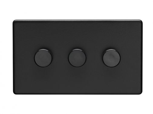 Matt Black LED/Incandescent Triple Dimmer Switch with Matching Knob | 2 Way, 400W | Concealed 3mm range by Eurolite - ECMB3DLED