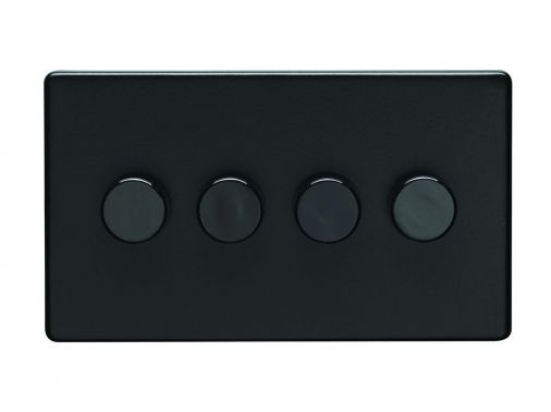 Matt Black LED/Incandescent 4 Gang Dimmer Switch with Matching Knob | 2 Way, 400W | Concealed 3mm range by Eurolite - ECMB4DLED