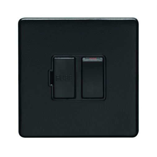 Eurolite 13Amp Switched Fused Spur Flat Concealed Matt Black Plate Black Rocker - ECMBSWFB
