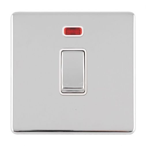 Polished Silver 20A Switch, White Inserts with Neon and Matching Switch | 1 Way | Concealed 3mm range by Eurolite - ECPC20ADPSWNW