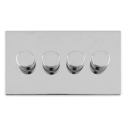 Polished Silver LED/Incandescent 4 Gang Dimmer Switch with Matching Knob | 2 Way, 400W | Concealed 3mm range by Eurolite - ECPC4DLED