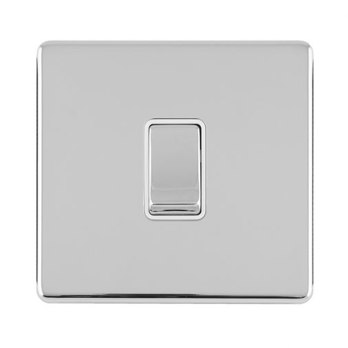 Polished Silver Light Switch with Matching Switch, White Inserts | Intermediate, 10A | Concealed 3mm range by Eurolite - ECPCINTW