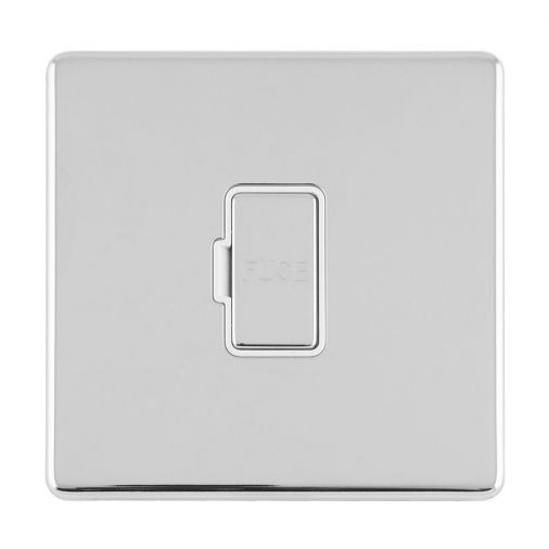 Eurolite 13Amp Unswitched Fused Spur Concealed Polished Chrome Plate Matching Rocker White Trim - ECPCUSWFW