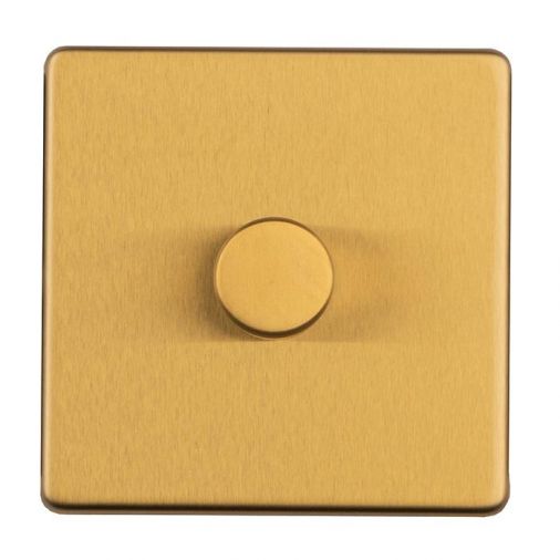 Satin Brass LED/Incandescent Dimmer Switch with Matching Knob | 2 Way, 400W | Concealed 3mm range by Eurolite - ECSB1DLED