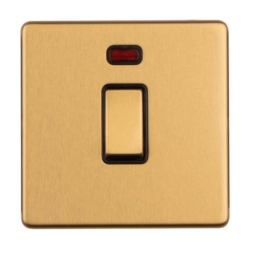 Satin Brass 20A Switch, Black Inserts with Neon and Matching Switch | 1 Way | Concealed 3mm range by Eurolite - ECSB20ADPSWNB