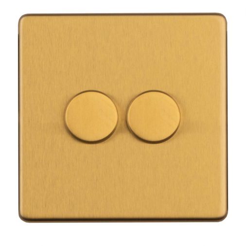 Satin Brass LED/Incandescent Double Dimmer Switch with Matching Knob | 2 Way, 400W | Concealed 3mm range by Eurolite - ECSB2DLED