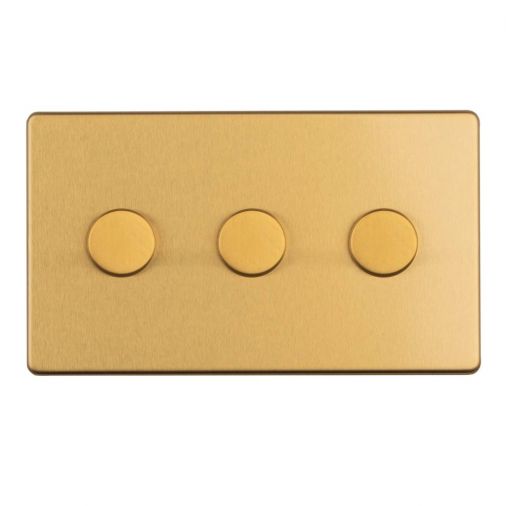 Satin Brass LED/Incandescent Triple Dimmer Switch with Matching Knob | 2 Way, 400W | Concealed 3mm range by Eurolite - ECSB3DLED