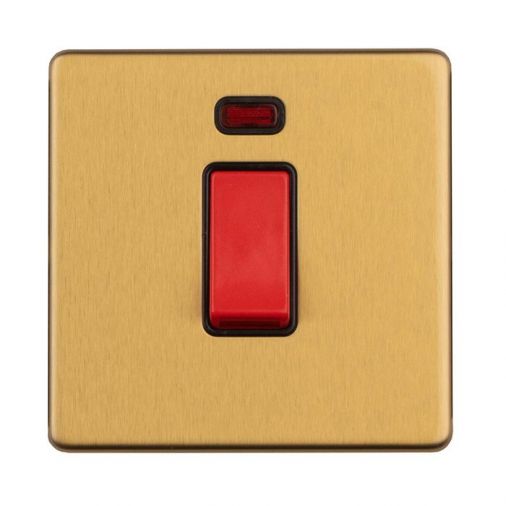 Satin Brass 45A Switch, Black Inserts with Neon | 1 Way | Concealed 3mm range by Eurolite - ECSB45ASWNSB