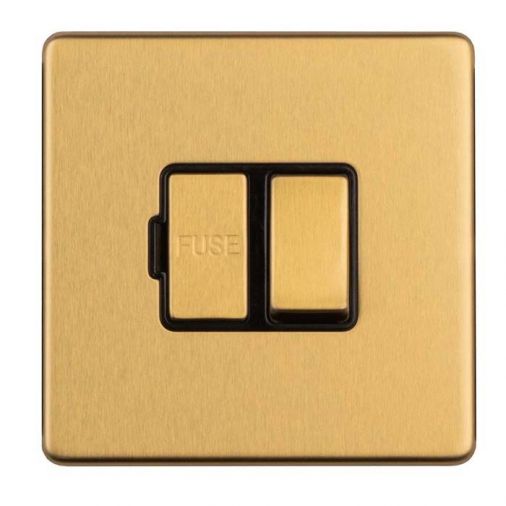 Eurolite 13Amp Switched Fused Spur Flat Concealed Satin Brass Plate Black Trim - ECSBSWFB