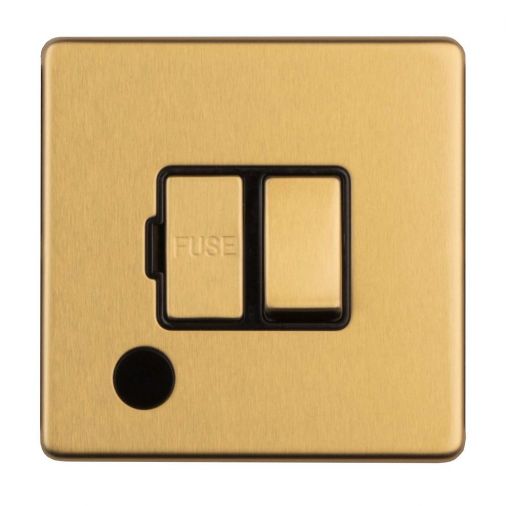Eurolite 13Amp Switched Fused Spur With Flex Outlet Flat Concealed Satin Brass Plate Black Interior - ECSBSWFFOB