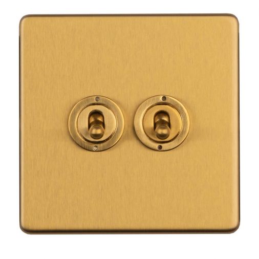 Satin Brass Double Toggle Switch, Matching Inserts and Switches | 2 Way, 10A | Concealed 3mm range by Eurolite - ECSBT2SW