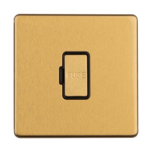 Eurolite 13Amp Unswitched Fused Spur Flat Concealed Satin Brass Plate Black Interior - ECSBUSWFB