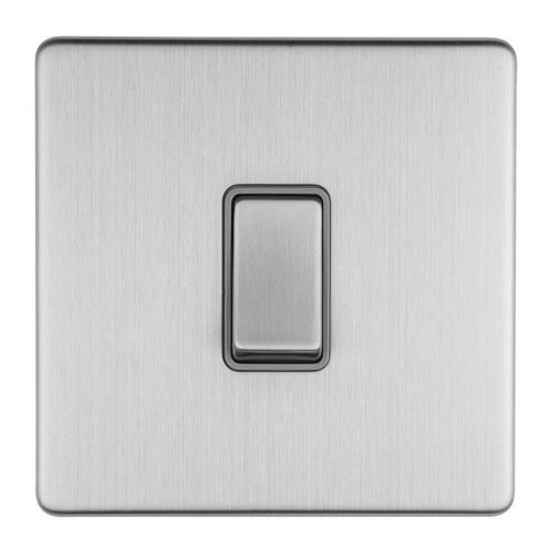 Single brushed metal light switch with grey insert, 2 Way 10A, Concealed range by Eurolite (ECSS1SWG)