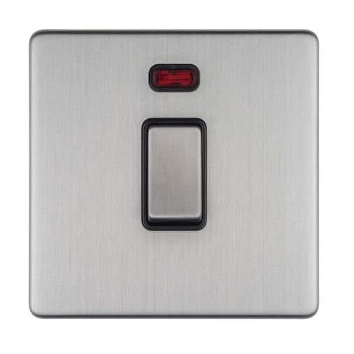 Polished Silver 20A Switch, Black Inserts with Neon and Matching Switch | 1 Way | Concealed 3mm range by Eurolite - ECSS20ADPSWNB