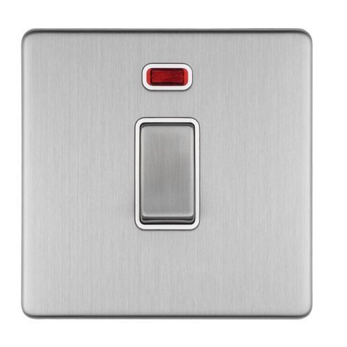 Polished Silver 20A Switch, White Inserts with Neon and Matching Switch | 1 Way | Concealed 3mm range by Eurolite - ECSS20ADPSWNW