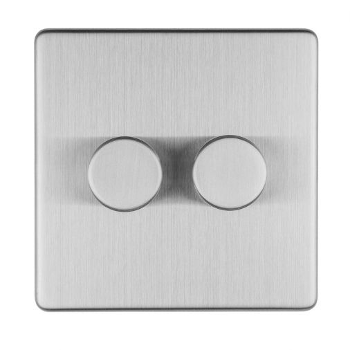 Brushed Steel LED/Incandescent Double Dimmer Switch with Matching Knob | 2 Way, 400W | Concealed 3mm range by Eurolite - ECSS2DLED