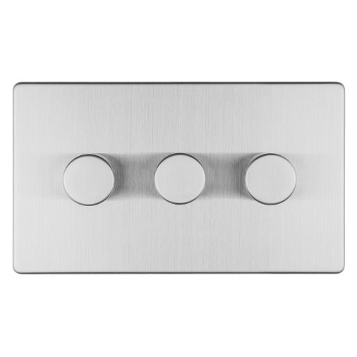 Brushed Steel LED/Incandescent Triple Dimmer Switch with Matching Knob | 2 Way, 400W | Concealed 3mm range by Eurolite - ECSS3DLED