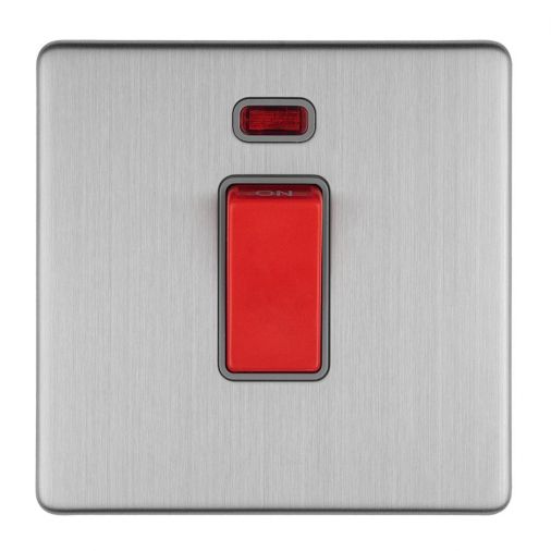 Polished Silver 45A Switch, Grey Inserts with Neon and Matching Switch | 1 Way | Concealed 3mm range by Eurolite - ECSS45ASWNSG