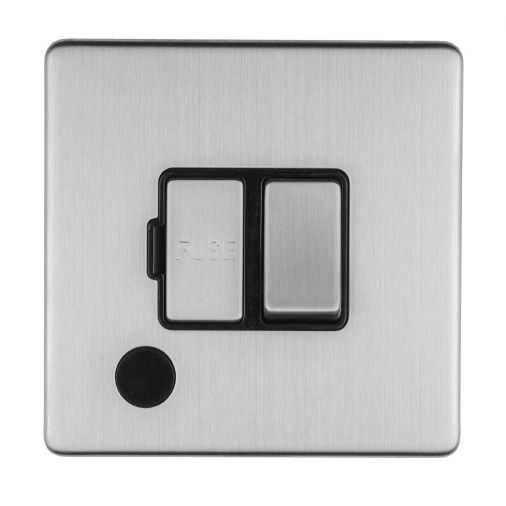 Eurolite 13Amp Switched Fused Spur With Flex Outlet Concealed Satin Stainless Plate Matching Rocker - ECSSSWFFOB