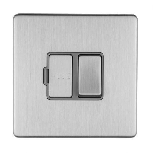Eurolite 13Amp Switched Fused Spur Flat Concealed Satin Stainless Plate Matching Rocker - ECSSSWFG