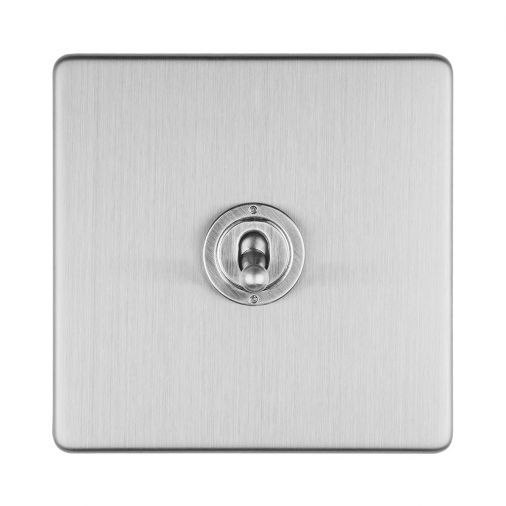 Brushed Steel Toggle Switch, Grey Inserts | 2 Way, 10A | Concealed 3mm range by Eurolite - ECSST1SW
