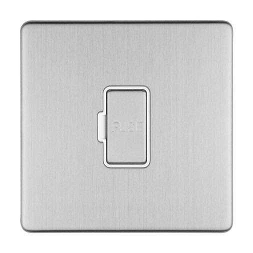 Eurolite 13Amp Unswitched Fused Spur Flat Concealed Satin Stainless Plate Matching Rocker White Trim - ECSSUSWFW