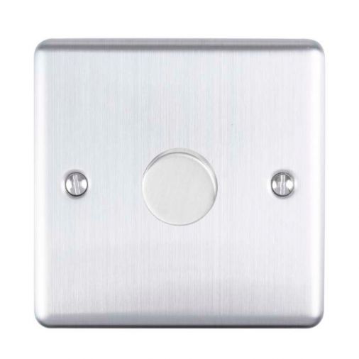 Brushed Steel LED/Incandescent Dimmer Switch with Matching Knob | 2 Way, 400W | Enhance Decorative range by Eurolite - EN1DLEDSS