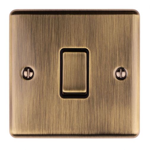 Antique Brass Light Switch with Matching Switch, Black Inserts | 2 Way, 10A | Enhance Decorative range by Eurolite - EN1SWABB
