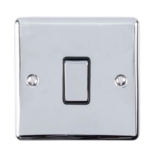 Polished Silver Light Switch with Matching Switch, Black Inserts | 2 Way, 10A | Enhance Decorative range by Eurolite - EN1SWPCB
