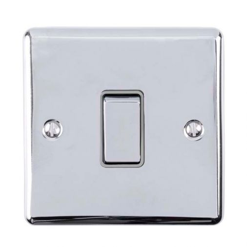 Polished Silver Light Switch with Matching Switch, Grey Inserts | 2 Way, 10A | Enhance Decorative range by Eurolite - EN1SWPCG
