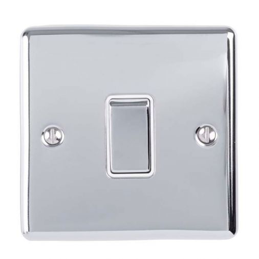 Polished Silver Light Switch with Matching Switch, White Inserts | 2 Way, 10A | Enhance Decorative range by Eurolite - EN1SWPCW