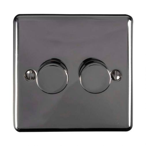 Black Nickel LED/Incandescent Double Dimmer Switch with Matching Knob | 2 Way, 400W | Enhance Decorative range by Eurolite - EN2DLEDBN