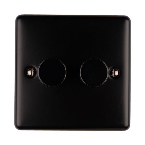 Matt Black LED/Incandescent Double Dimmer Switch with Matching Knob | 2 Way, 400W | Enhance Decorative range by Eurolite - EN2DLEDMBB