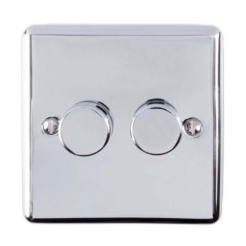 Polished Silver LED/Incandescent Double Dimmer Switch with Matching Knob | 2 Way, 400W | Enhance Decorative range by Eurolite - EN2DLEDPC