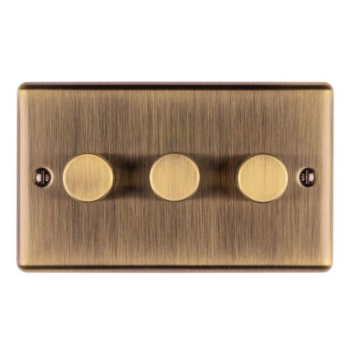Antique Brass LED/Incandescent Triple Dimmer Switch with Matching Knob | 2 Way, 400W | Enhance Decorative range by Eurolite - EN3DLEDABB